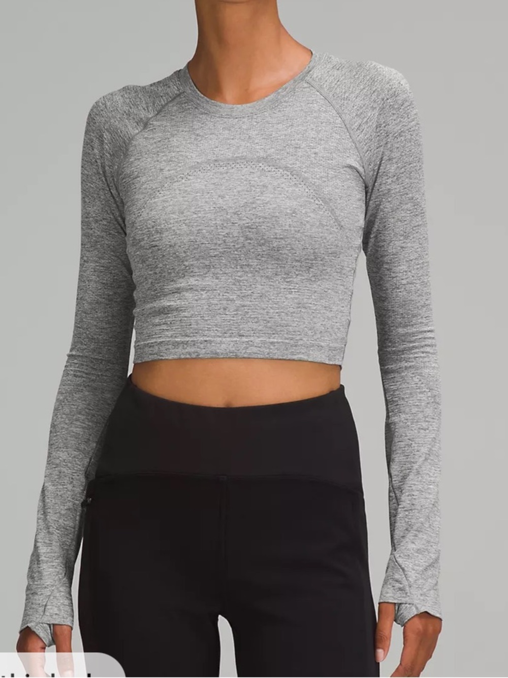 Lululemon Swiftly Tech Cropped Long-Sleeve Shirt 2.0 Slate Grey/White Top